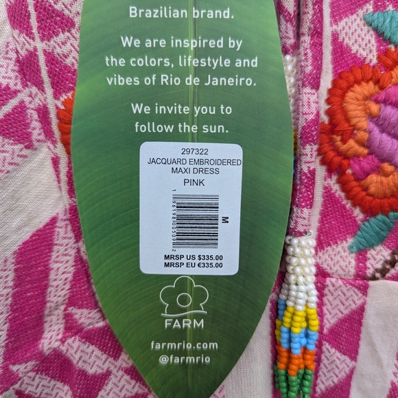 FARM Rio Anthropologie Pink and White Jacquard Maxi Dress NWT Medium - Picture 7 of 7